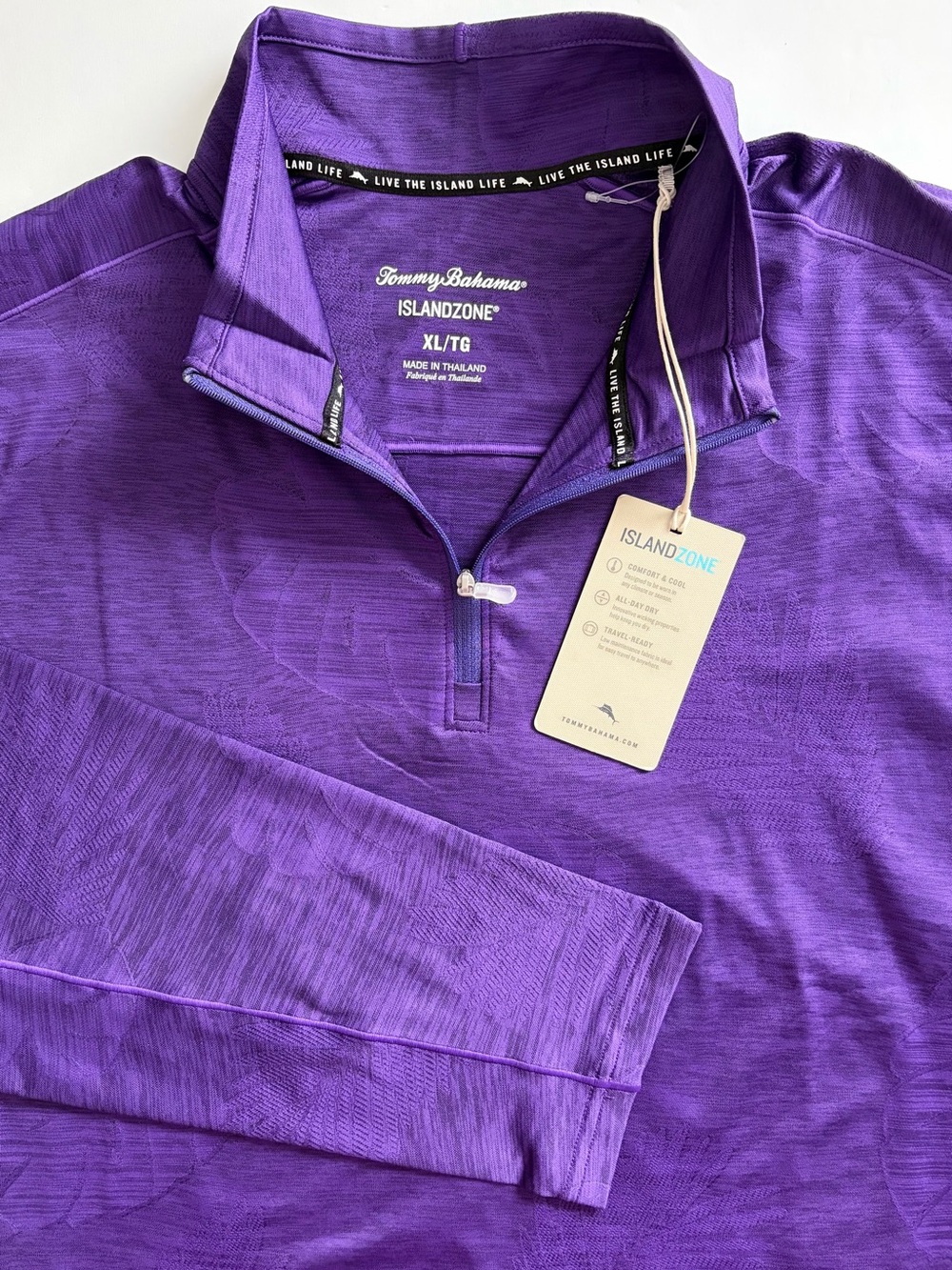 Tommy Bahama Island Zone Palm Pro Half Zip Men's Size XL Purple Performance NWT